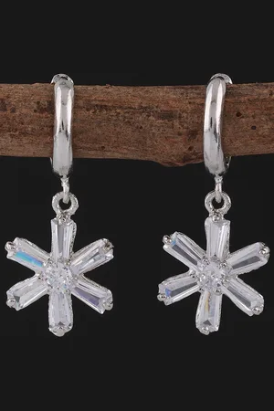 Alamod Silver-Plated Cubic Zirconia Studded Star Shaped Drop Earrings
