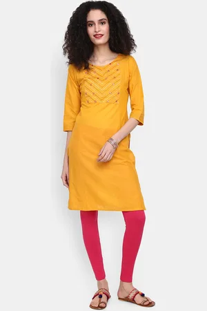 V-Mart Women Round Neck Thread Work Cotton Kurta
