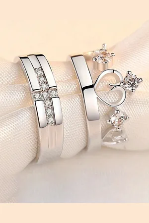Krelin Unisex Set Of 2 Silver-Plated Stone Studded Adjustable Finger Rings