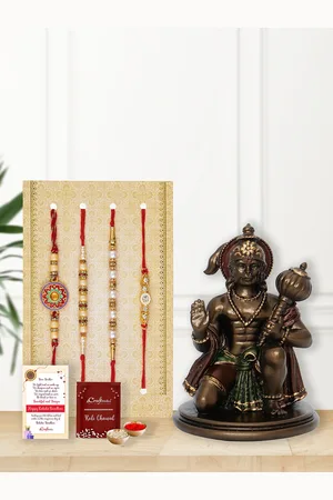 eCraftIndia Set of 4 Designer Rakhi With Lord Hanuman Statue