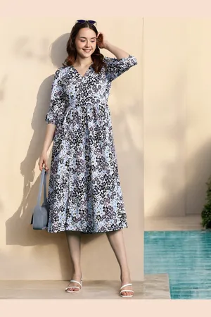 DressBerry Floral Print Puff Sleeve Fit & Flare Midi Dress