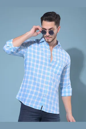 Crimsoune Club Classic Checked Spread Collar Linen Curved Slim Fit Casual Shirt