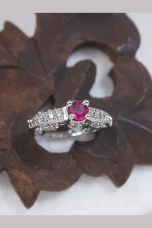 I Jewels Silver-Plated Pink Stone Studded Adjustable Finger Ring