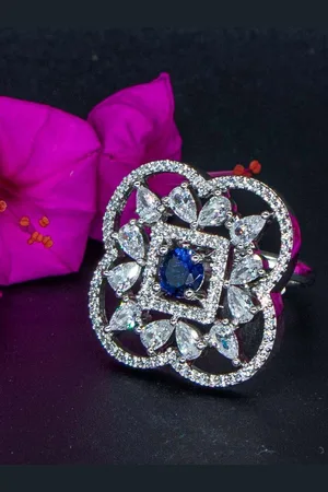 Manikya Jewellery Rhodium-Plated Cubic Zirconia-Studded Finger Ring