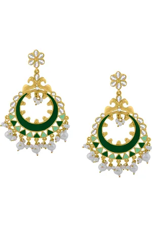 Alamod Gold-Plated Circular Kundan & Beaded Chandbalis