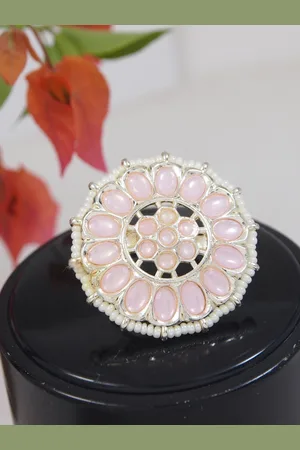 I Jewels Pink Gold-Plated Kundan Handcrafted Adjustable Finger Ring