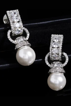 Alamod Silver-Plated Contemporary Cubic Zirconia Drop Earrings