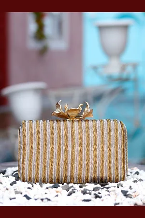 Nidhi Rathi Gold-Toned & White Embellished Purse Clutch