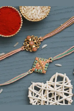 eCraftIndia Set of 2 Embellished Rakhis with Roli Chawal