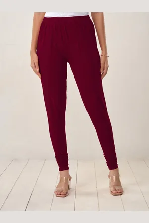 Lyra Women Maroon Solid Churidar Length Leggings