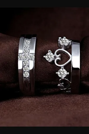 Krelin Unisex Set Of 2 Sliver-Plated CZ-Studded Crown Adjustable Rings