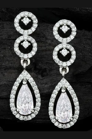 Alamod Silver-Plated Teardrop Shaped Cubic Zirconia Drop Earrings