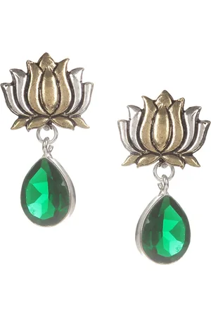 Bamboo Tree Jewels Silver-Toned Diamond Shaped Drop Earrings