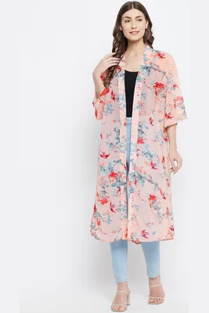 Color Cocktail Women Pink & Red Floral Printed Longline Shrug