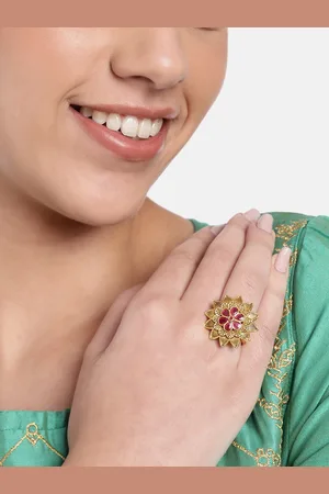 ESTELE Gold-Plated Floral Crystal-Studded Finger Ring