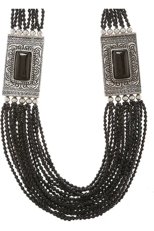 Bamboo Tree Jewels Oxidized Black & Silver-Toned Handcrafted Necklace