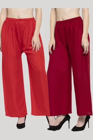 Clora Creation Women Pack Of 2 Red & Maroon 2 Knitted Palazzos