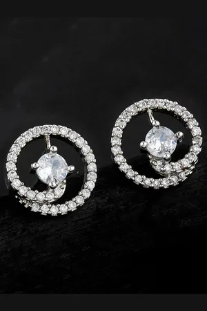 Alamod Silver-Plated Circular Cubic Zirconia Studs Earrings