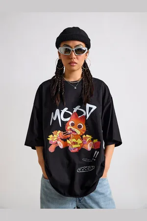 THE CLOTHING FACTORY Graphic Garfield Printed Cotton Oversized Round Neck T-shirt