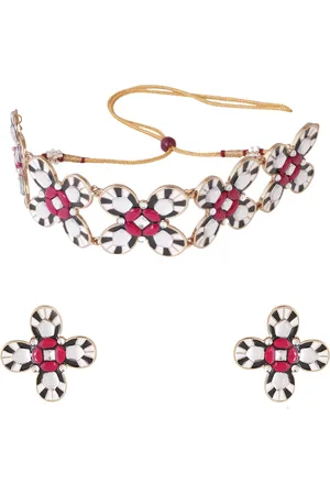 ESTELE Gold Plated Dusk & Dawn Flower Designer Necklace Set with Crystals for Women