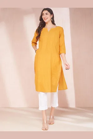 Fabindia Women Cotton V Neck Calf Length Long Kurta