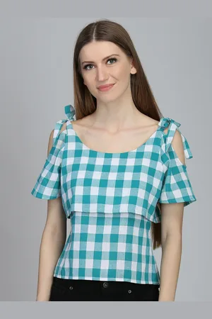 DODO & MOA Women White Checked Pure Cotton Top