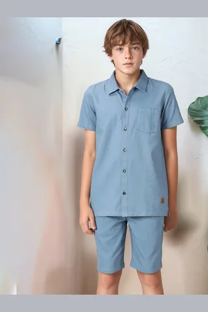 Nautica Boys Self Design Short Sleeves Pure Cotton Shirt With Shorts
