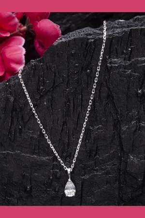 CLARA 92.5 Sterling Silver Rhodium-Plated White Swiss Zirconia Studded Pendant With Chain