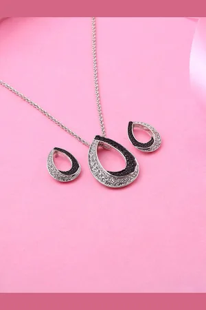ESTELE Rhodium Plated Dew Drop Designer Pendant Set with Crystals for Women