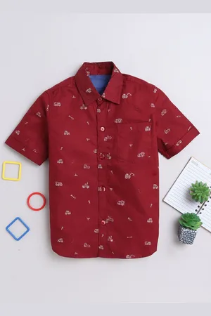 BAESD Boys Spread Collar Conversational Printed Cotton Semiformal Shirt