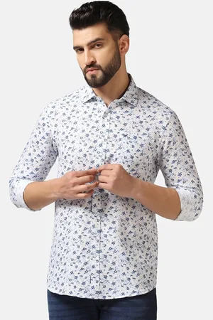Blackberrys Straight Slim Fit Floral Printed Linen Casual Shirt