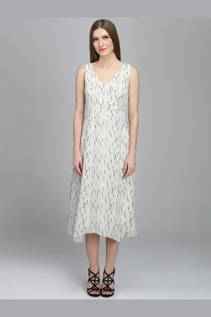 DODO & MOA Women Off-White Printed Fit and Flare Dress