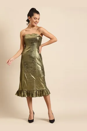 DODO & MOA Women Gold-Toned Off-Shoulder A-Line Dress