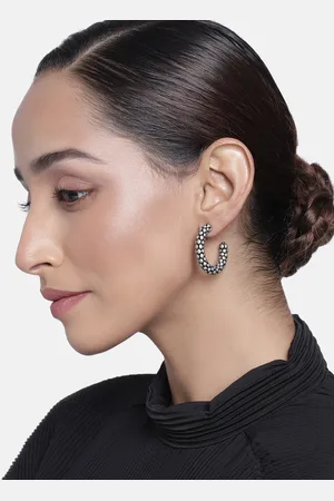 ESTELE Women Silver-Toned Contemporary Half Hoop Earrings