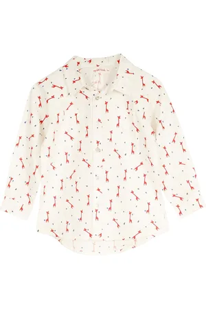 My Little Lambs Boys White & Red Regular Fit Printed Casual Shirt