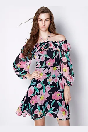 COVER STORY Floral Printed Off-Shoulder Puff Sleeve Fit & Flare Dress