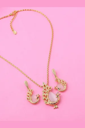 ESTELE Gold Plated Peacock Designer with Crystals Jewellery Set