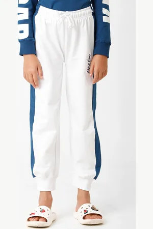 KATE & OSCAR Girls White & Blue Colourblocked Pure Cotton Joggers