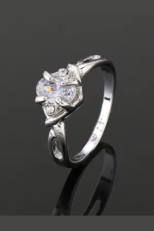 ESTELE Rhodium Plated Crystals Studded Finger Ring