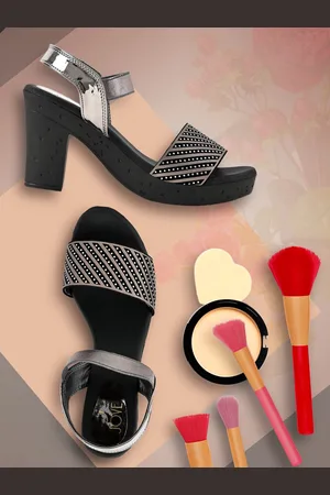 Jove Grey & Black Embellished Party Block Heels