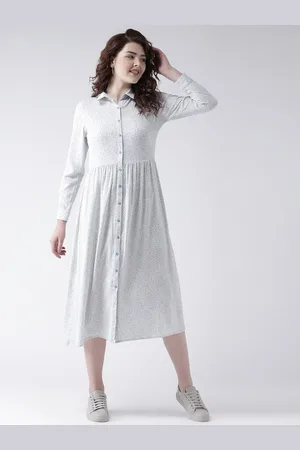 DODO & MOA Women Blue Crepe Fit & Flare Midi Dress
