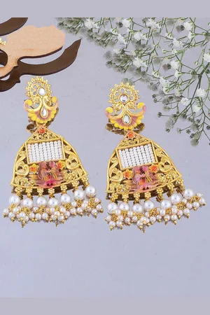 Alamod Gold-Plated Kundan Studded & Beaded Classic Chandbalis