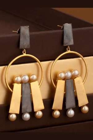 Alamod Gold Plated Contemporary Beaded Drop Earrings