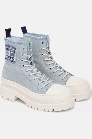 Tommy Hilfiger Women Foxing Denim Textured High-Top Low Chunk Boots