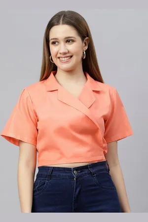 Chemistry Lapel Collar Wrap Casual Crop Top