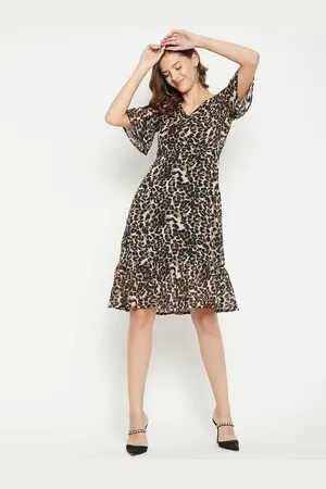 Color Cocktail Multicoloured Animal Printed Georgette Dress