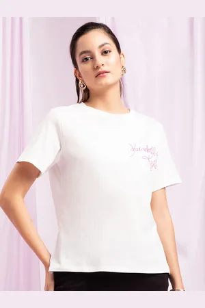 KENDALL + KYLIE Women Off White Typography Oversized T-shirt