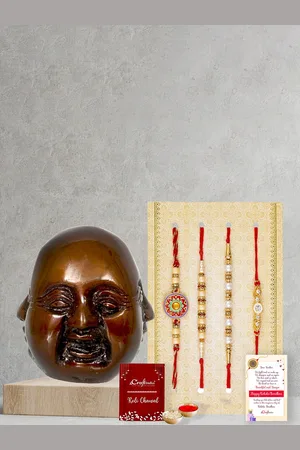 eCraftIndia Set of 5 Rakhi With Buddha Statue Gift Set