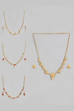 ESTELE Set of 4 Gold-Plated Stones-Studded Jewellery Set