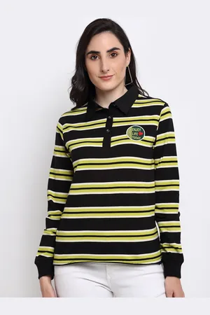 Club York Women Black & Yellow Striped Sweatshirt